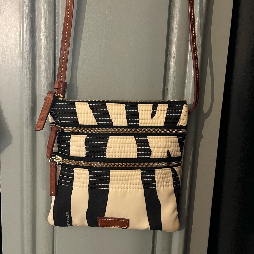 Dooney & Bourke 3 Zipper Black and White Zebra Crossbody Bag